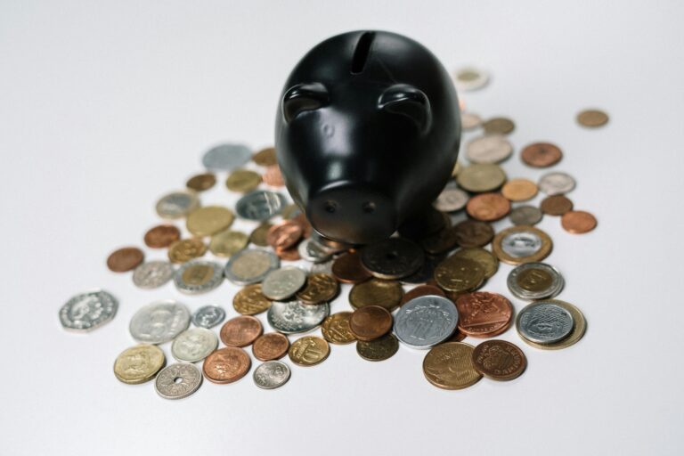 Piggy bank and coins representing a store's cash reserves